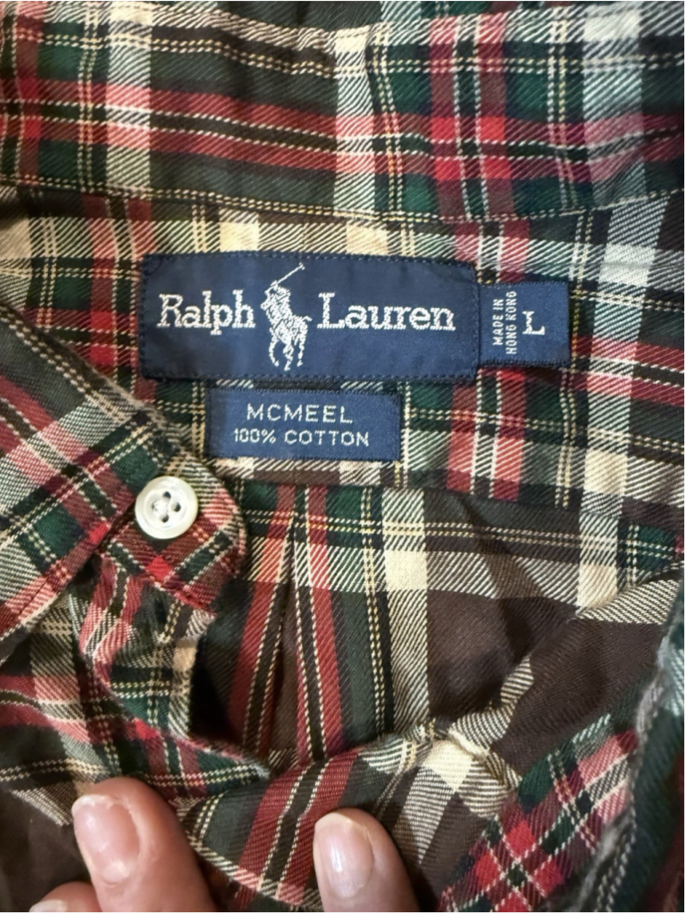 VTG POLO RALPH LAUREN Mcmeel Brown And Red Plaid Cotton Button Down Blue Logo L - Picture 4 of 5
